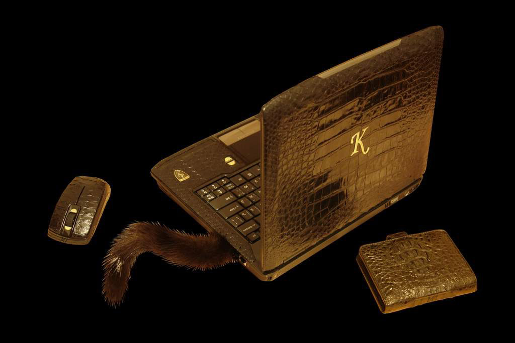 Laptop MJ Gold Diamond Duo Leather - Crocodile & Python Skin (Notebook, Laser Mouse, Fur USB Flash, Purse)