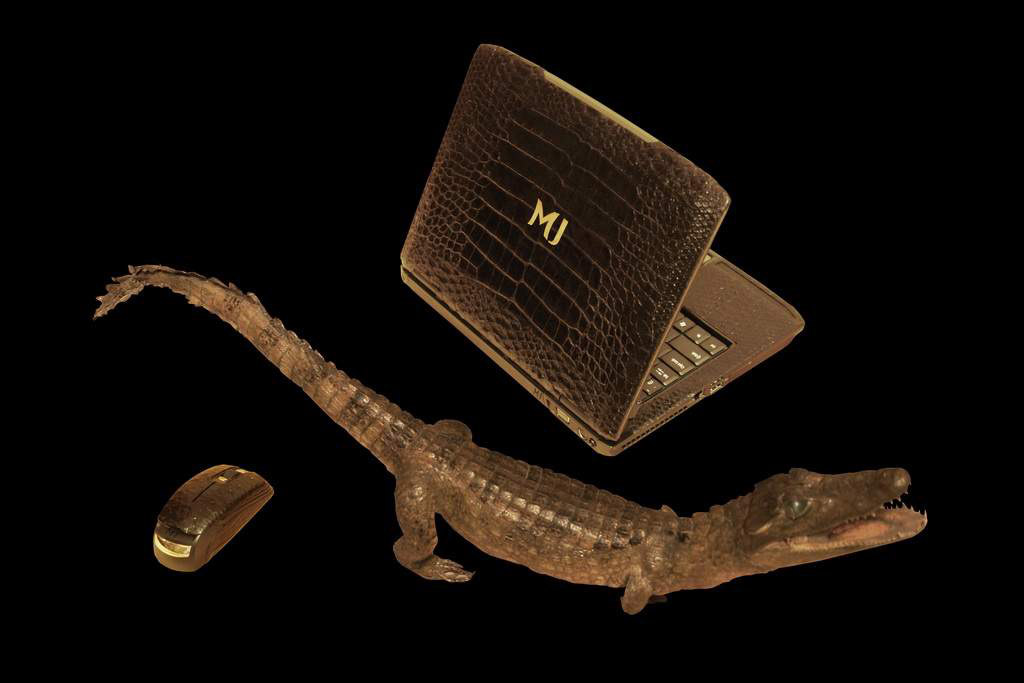 Luxury Laptop MJ Gold Croco Duo Leather Edition - Black Python & Columbian Crocodile Skin - Cayman